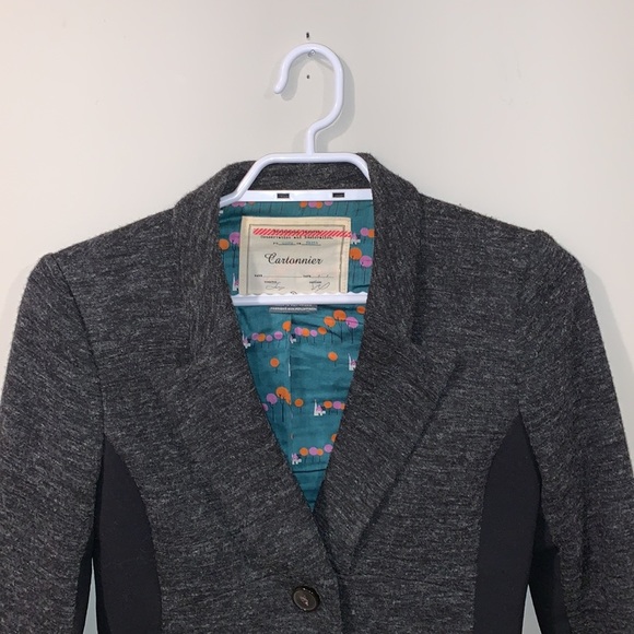 Anthropologie Cartonnier Grey and Black Cotton Blazer - Women’s Size 0 - Picture 4 of 10
